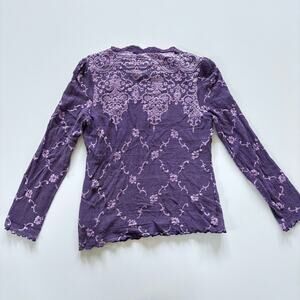 Soft Surroundings Women's Large‎ Top Purple Lace High Neck Long Sleve